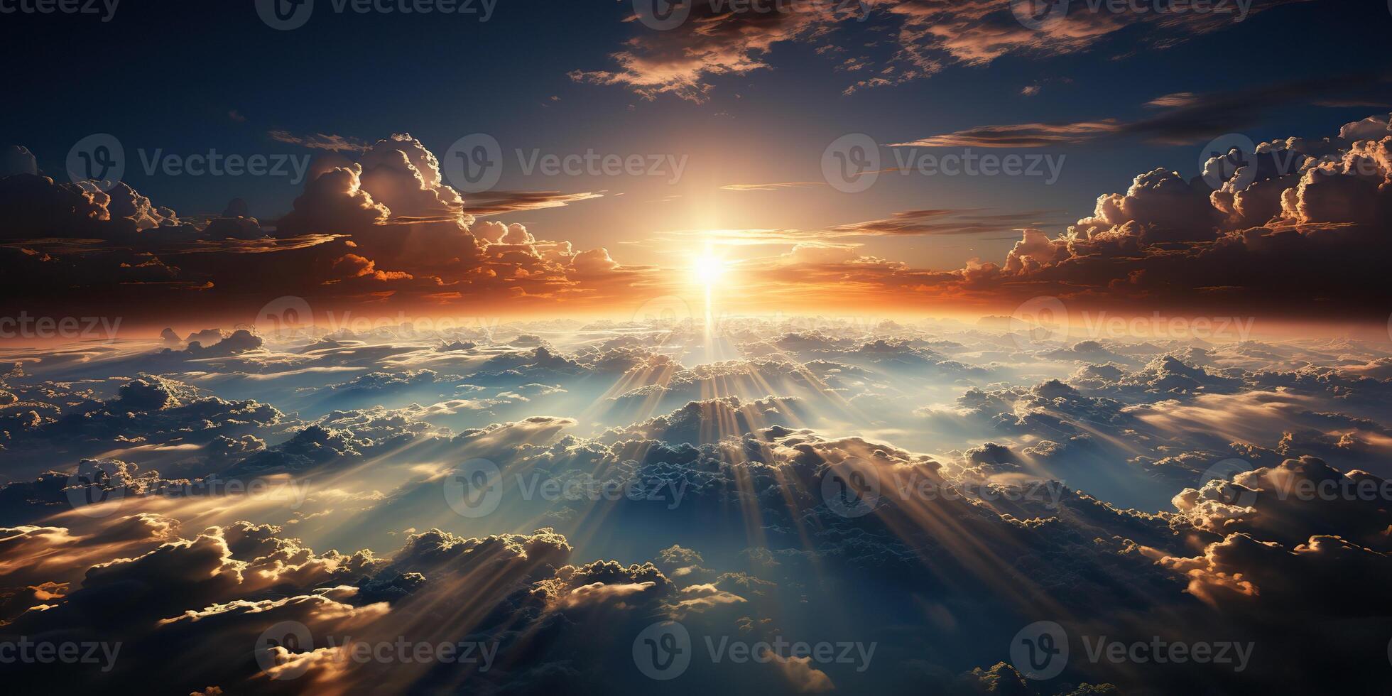 . . Air drone aerial view cloudscape landscape nature outdoor fly from above earth clouds sun sunbeams. Graphic Art photo