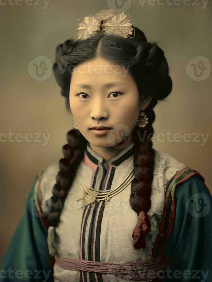 Old colored photo of a asian woman from the early 1900s AI Generative