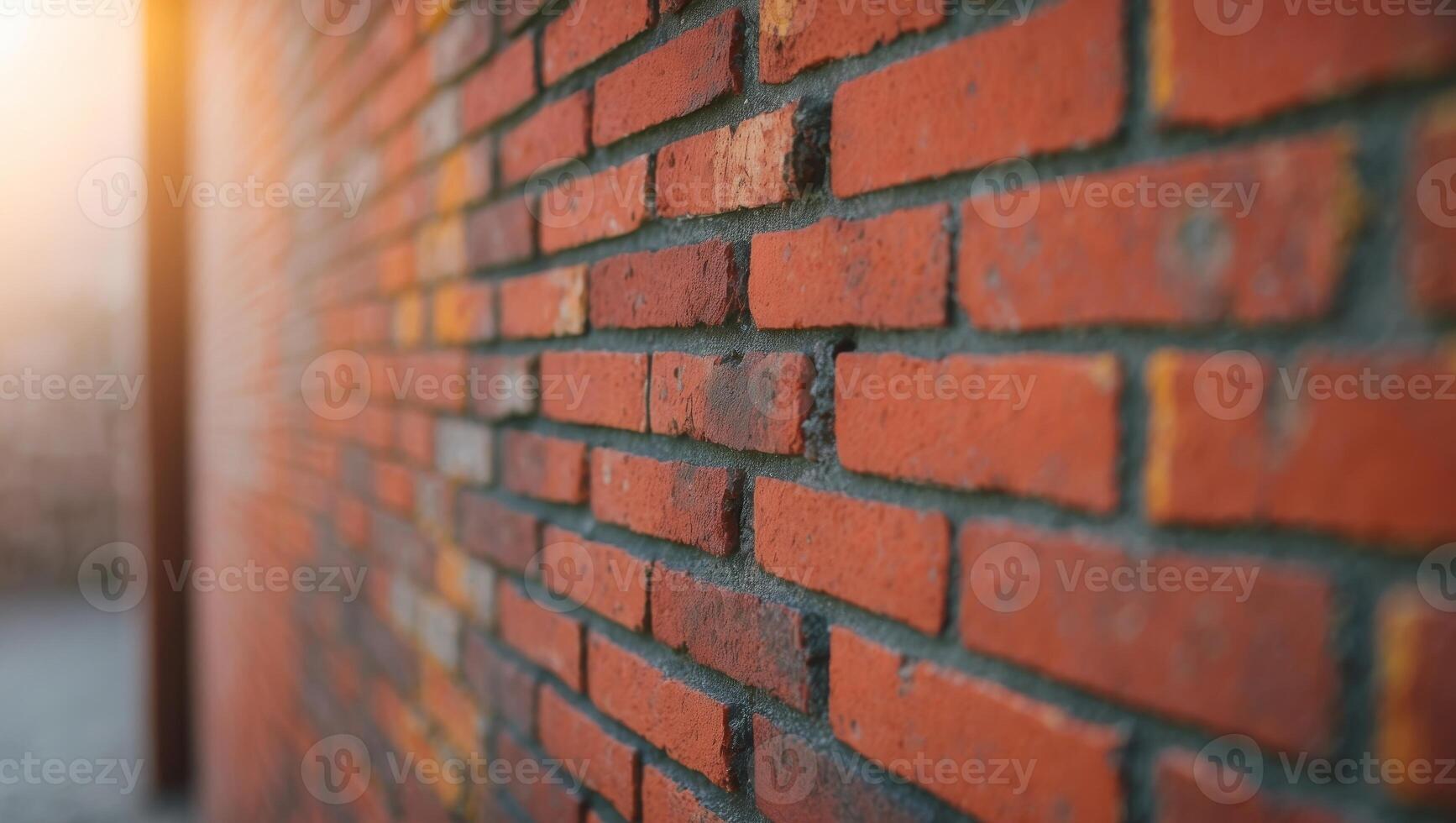 un apretado Disparo de un ladrillo pared presentando un brumoso esquina zona en el antecedentes. foto