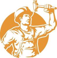 Silhouette Construction Worker Holding Hammer Logo Illustration vector