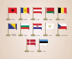 Ilustración gráfica de vector de las banderas de los países europeos con postes
