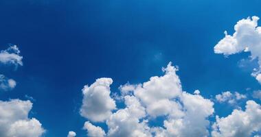 Timelapse of Beautiful blue sky in pure daylight with puffy fluffy white clouds background. Amazing flying through beautiful thick fluffy clouds. Nature and cloudscape concept. video