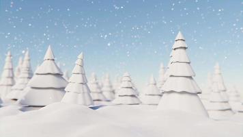 4K loop Animation. Snowflakes falling in a frozen forest with pine trees. Winter background. video