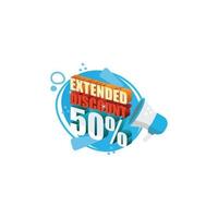 letras descuento extendido 50 por ciento diseño 3d vector
