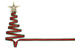 Christmas tree made from green and red color ribbon with star ornament on the top isolated on white color background. photo