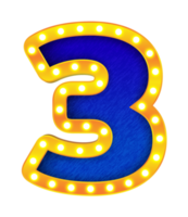 3 alphabet de signe d'ampoule de cinéma rétro png