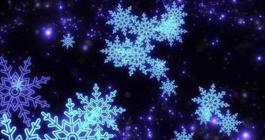 abstrait de néon bleu hiver froid noël nouvel an flocons de neige rougeoyants festifs. économiseur d'écran belle animation vidéo en haute résolution 4k video