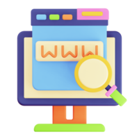 moniteur de rendu 3d et icône de recherche de site Web de navigateur png