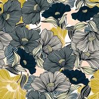 Abstract flower line seamless pattern. Delicate floral vintage outline endless background. Retro style. vector