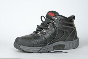 Black women's leather winter sneakers with laces. No logo. part4 photo