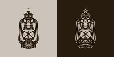 Vintage retro camping adventure travel outdoor element. Light fire lamp. Can be used for emblem, logo, badge, label. mark, poster or print. Monochrome Graphic Art vector