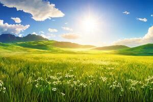 Natural landscape of green field with . photo