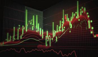 Stock market trading graph in red and green color as economy 3D illustration background. Trading trends and economic development. photo