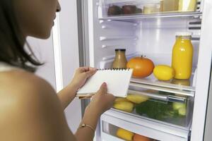 opening fridge to make shopping list, generate ai photo