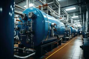 Modern boiler room with gas boilers, industrial heating. photo