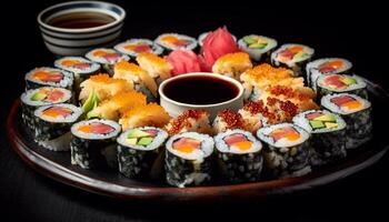 Freshness rolled up in maki sushi, a healthy eating appetizer generated by AI photo