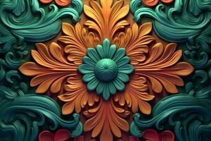 3d rendering of an ornate floral design on a wall generative AI photo