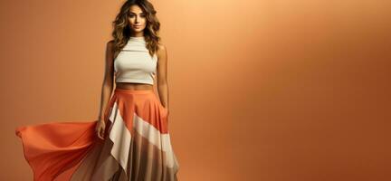 Moda semana hembra modelo aislado en degradado antecedentes con un sitio para texto foto