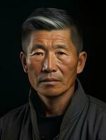 Asian man from the early 1900s colored old photo AI Generative