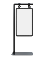 Blank advertisement signs. mockup of street store template signboard , Metal cafe restaurant bar plastic badge black white, 3D illustration. png