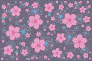 Illustration, Pattern of cherry blossom flower with small bell on japan wave background. vector