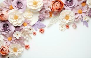 AI generated a frame decorated with purple and white flowers. photo