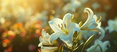 AI generated white lilies with a blurry background photo