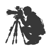 ai généré silhouette cameraman ou vidéaste dans action noir Couleur seulement plein corps png