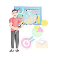 marché recherche - 3d personnage illustration pour stratégique affaires png