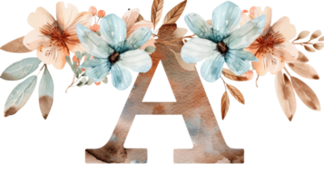 aguarela carta uma com floral decoração em isolado transparente fundo. formato png