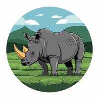 cute and beautiful rhinos different poses cartoon animal design flat illustration isolated on white background vector