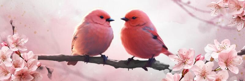 Spring Birds at Cherry Blossoms Tree for Twitter Header