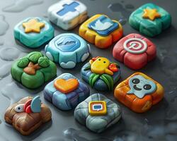 A 3D icon set for a social media application. photo