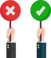 mains tenir enseigne icône droite et faux ou illustration de vote et vote png