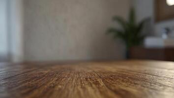 close up of wooden table paper in white bathroom, with blured Background and empty copy space. photo