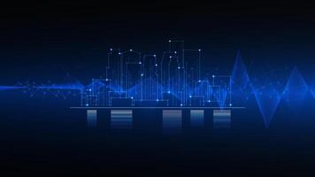 cityscape technology background concept. city space bright glowing neon, data blue line circle lights, technology Abstract, . city for tech, web banner, web site, communication, transformation. vector