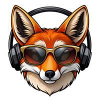 Raposa com oculos de sol e fone de ouvido logotipo ilustração png