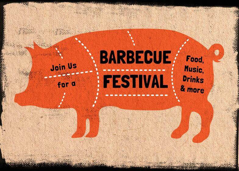 Barbecue Festival Invitation Card Template with Pork Silhouette