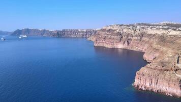Aerial view of the volcano coasts of Santorini island in Greece video