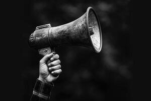 Vintage megaphone in hand ready to amplify message photo