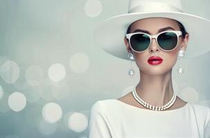 Stylish Woman Wearing White Hat and Sunglasses on a Bright Day photo