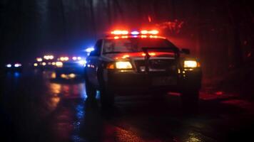 911 risposta polizia macchine perseguire un' sospettare nel il nebbioso notte metraggio per sfondo video