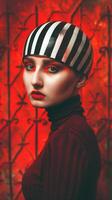 Avant Garde and Striking Fashion Portrait of a Mysterious and Emotive Female Model photo