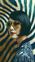 Captivating Asian Woman in Avant Garde Fashion Captured in Vibrant Studio Shoot photo