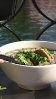 pho bo vietnamita sopa con Cerdo y arroz tallarines vietnamita comida estilo video