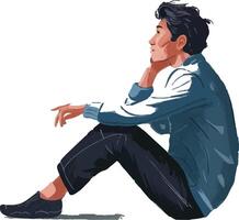 A boy thinking about his childhood day silhouette vector