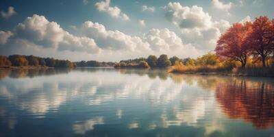 Beautiful landscape with water and clouds. photo