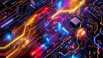 A close up of a circuit board with colorful lights video