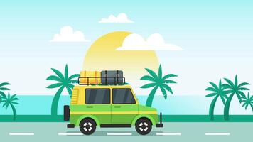 in viaggio con verde auto su tropico isole 2d animazione video