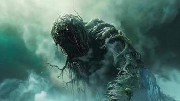 A creature that is standing in the middle of a foggy forest video